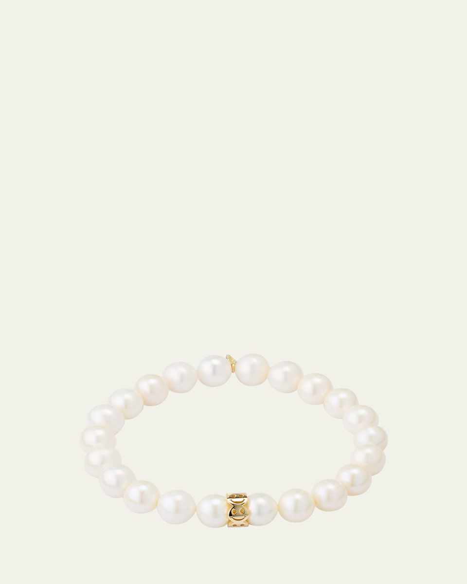 8mm Pure Happy Face Rondelle on Pearl Bracelet